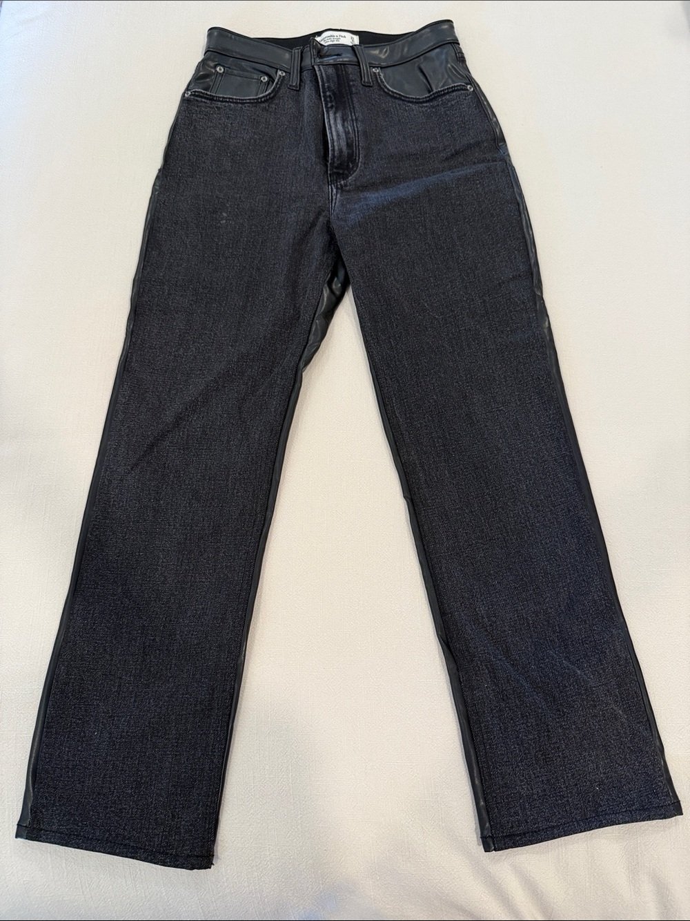 Women’s Black Denim Jeans with Leather Trim and back faux leather